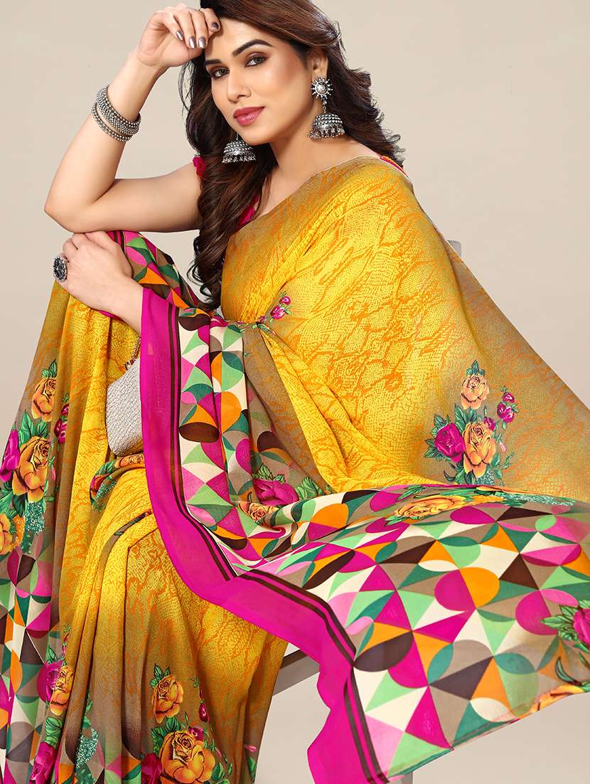 women printed casual wear saree with blouse - 22049364 -  Standard Image - 5