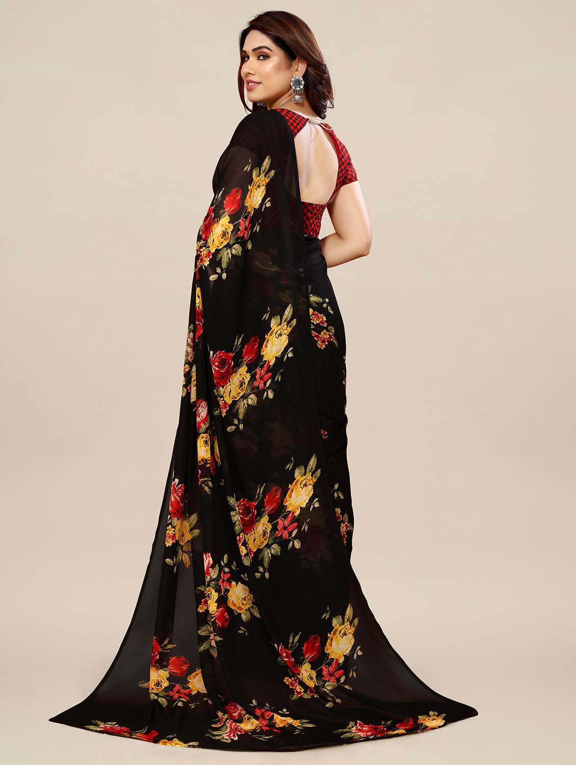 women printed casual wear saree with blouse - 22049365 -  Standard Image - 3