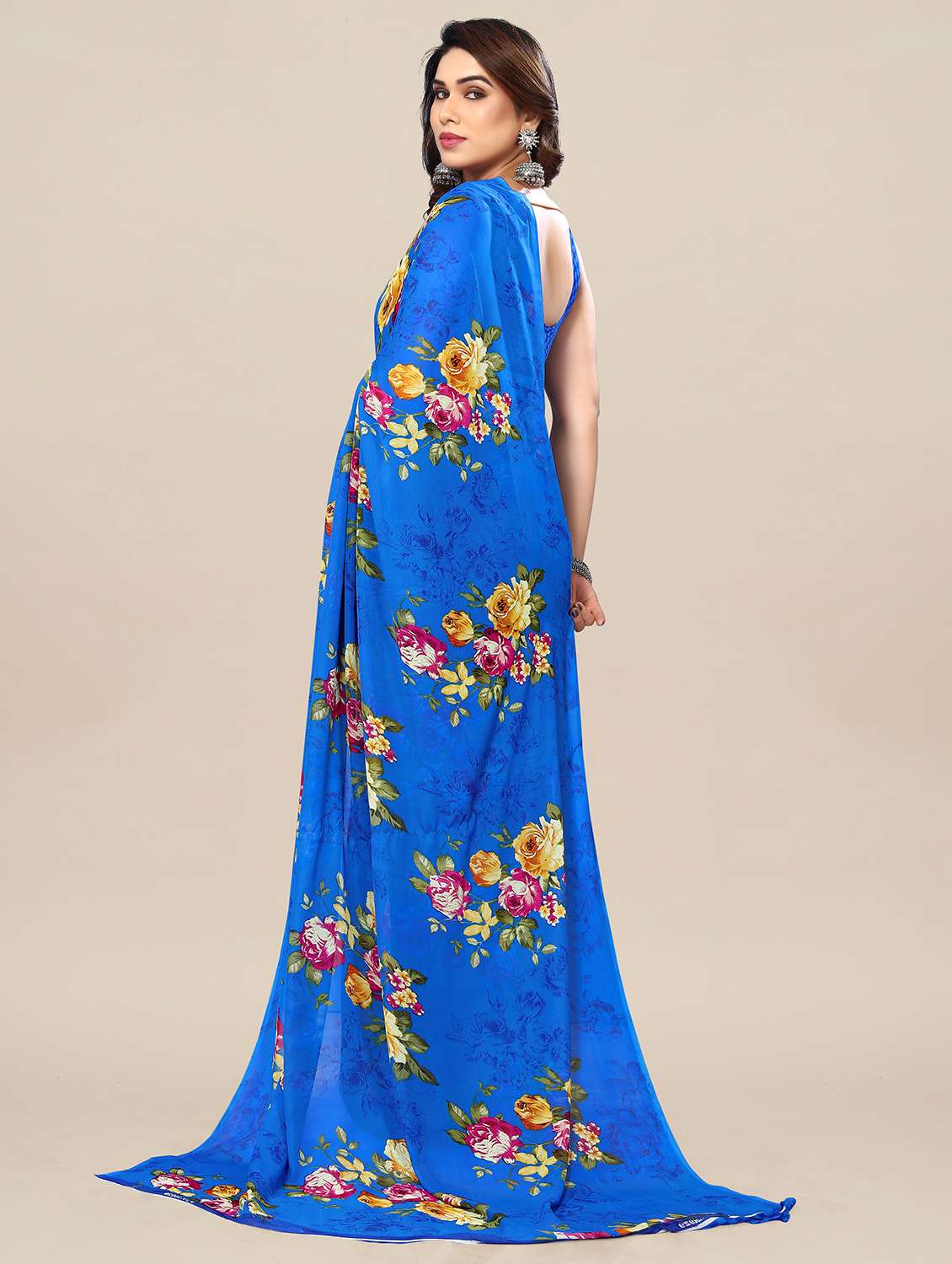 women printed casual wear saree with blouse - 22049366 -  Standard Image - 3