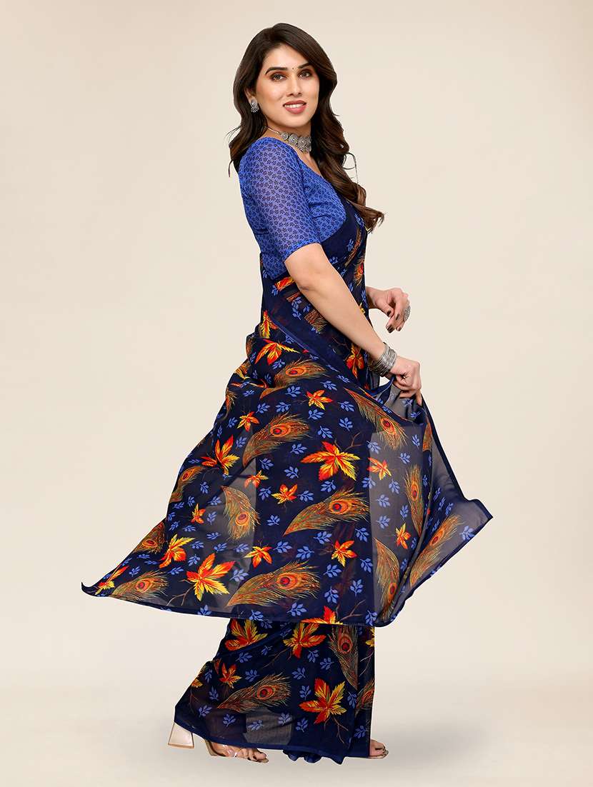 women printed casual wear saree with blouse - 22049367 -  Standard Image - 3