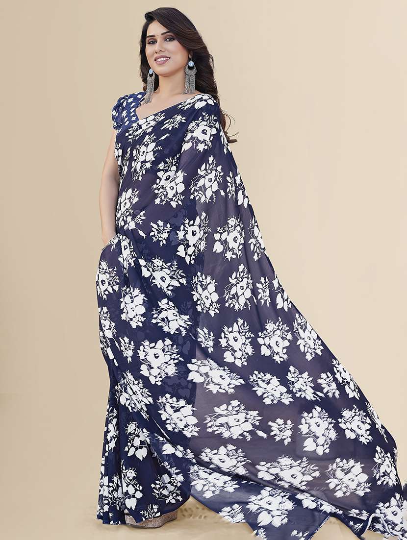 women printed casual wear saree with blouse - 22049371 -  Standard Image - 3