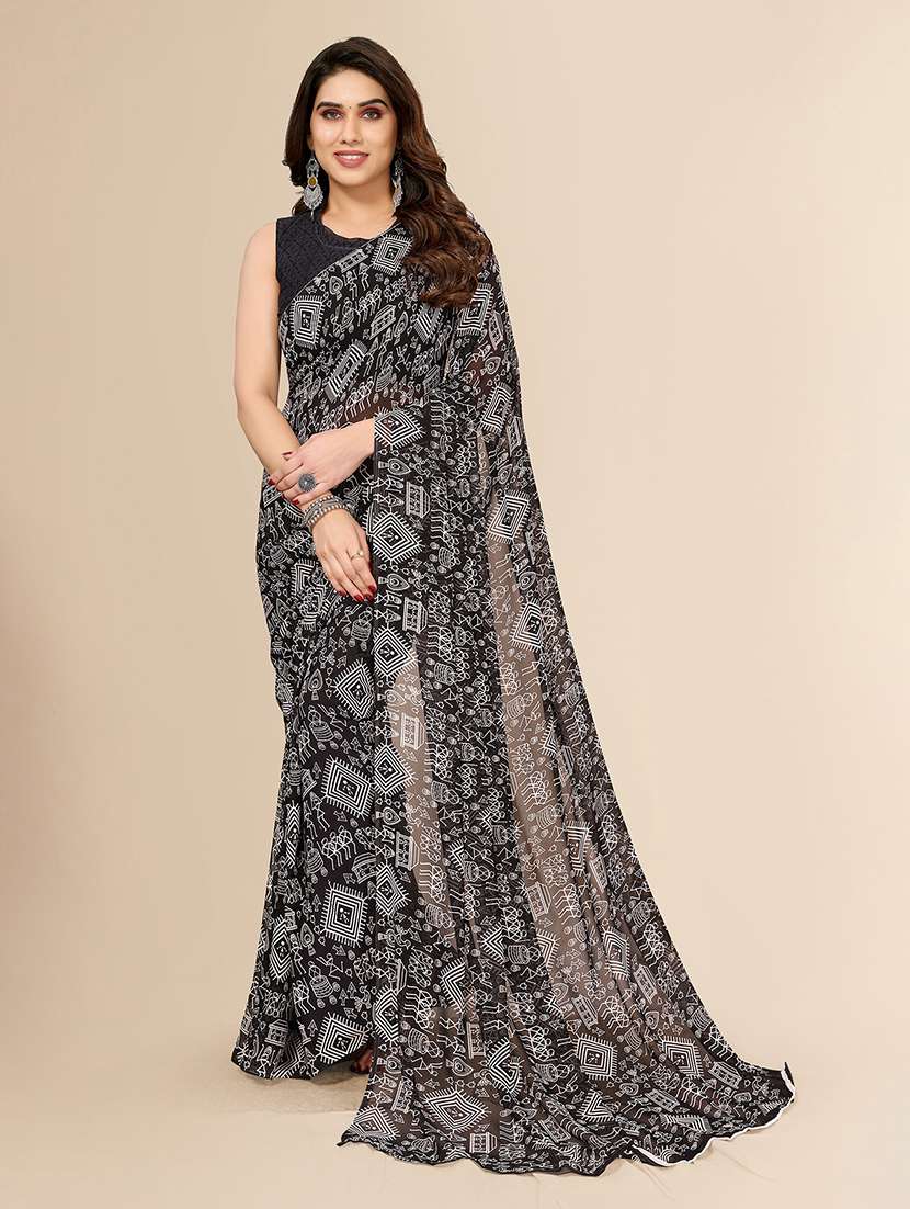 women printed casual wear saree with blouse