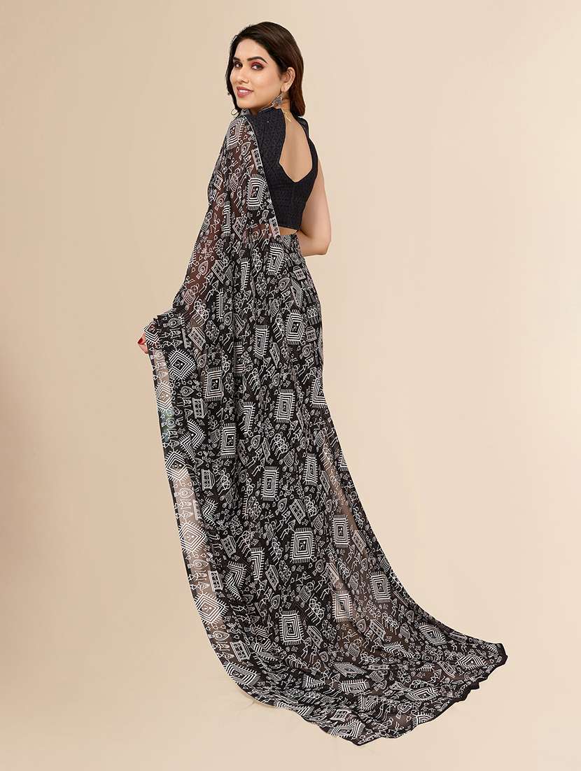 women printed casual wear saree with blouse - 22049382 -  Standard Image - 3