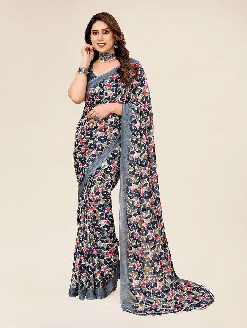 women printed casual wear saree with blouse