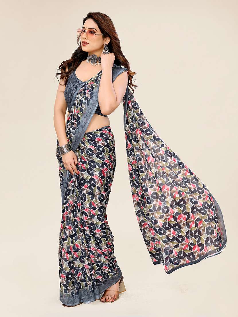 women printed casual wear saree with blouse - 22049387 -  Standard Image - 3