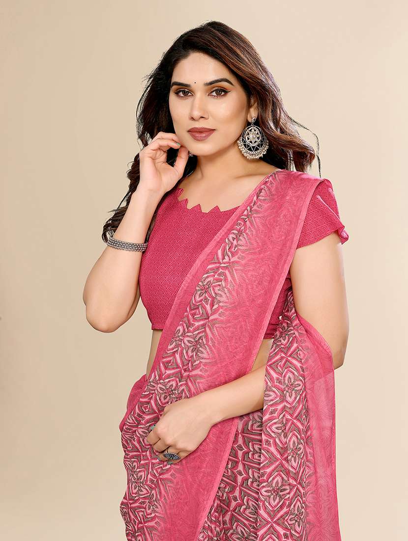 women printed casual wear saree with blouse - 22049404 -  Standard Image - 3