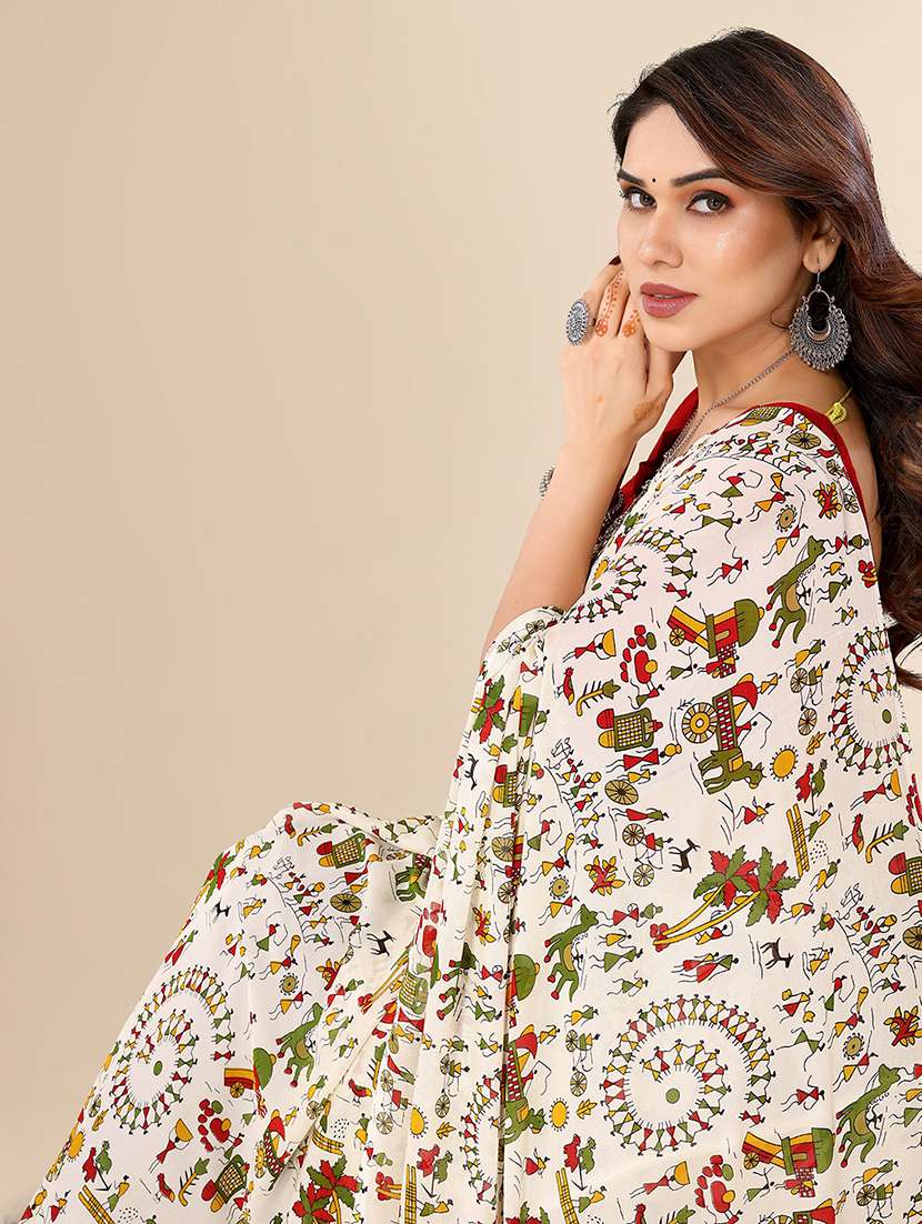 women printed casual wear saree with blouse - 22049406 -  Standard Image - 3