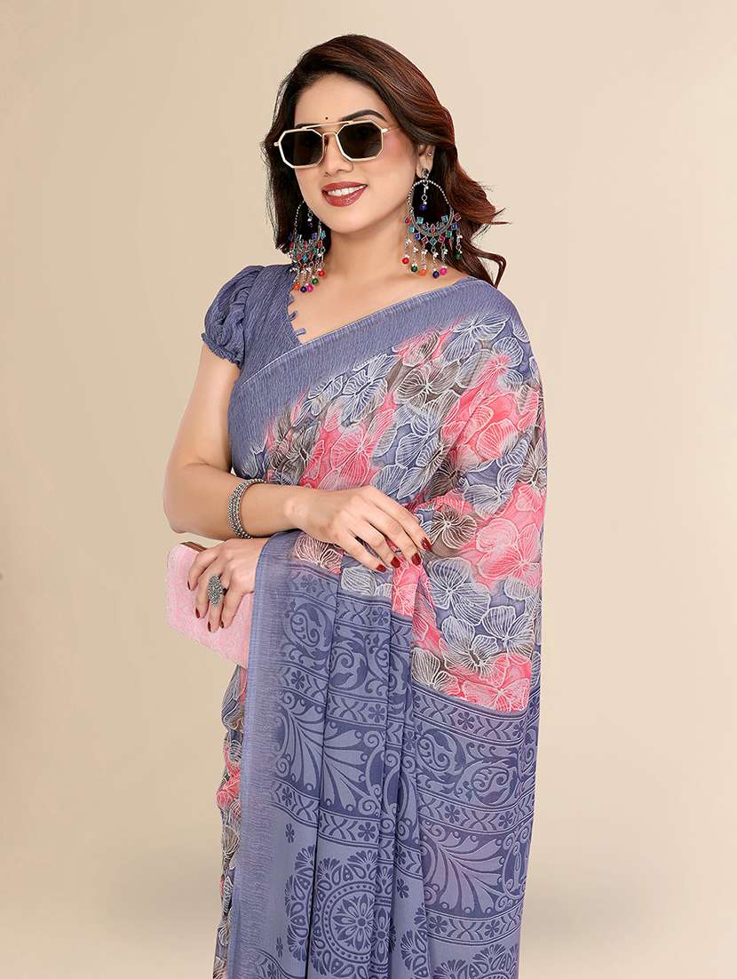 women printed casual wear saree with blouse - 22049429 -  Standard Image - 3