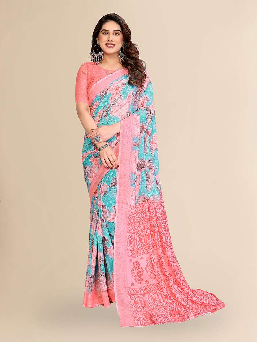 women printed casual wear saree with blouse