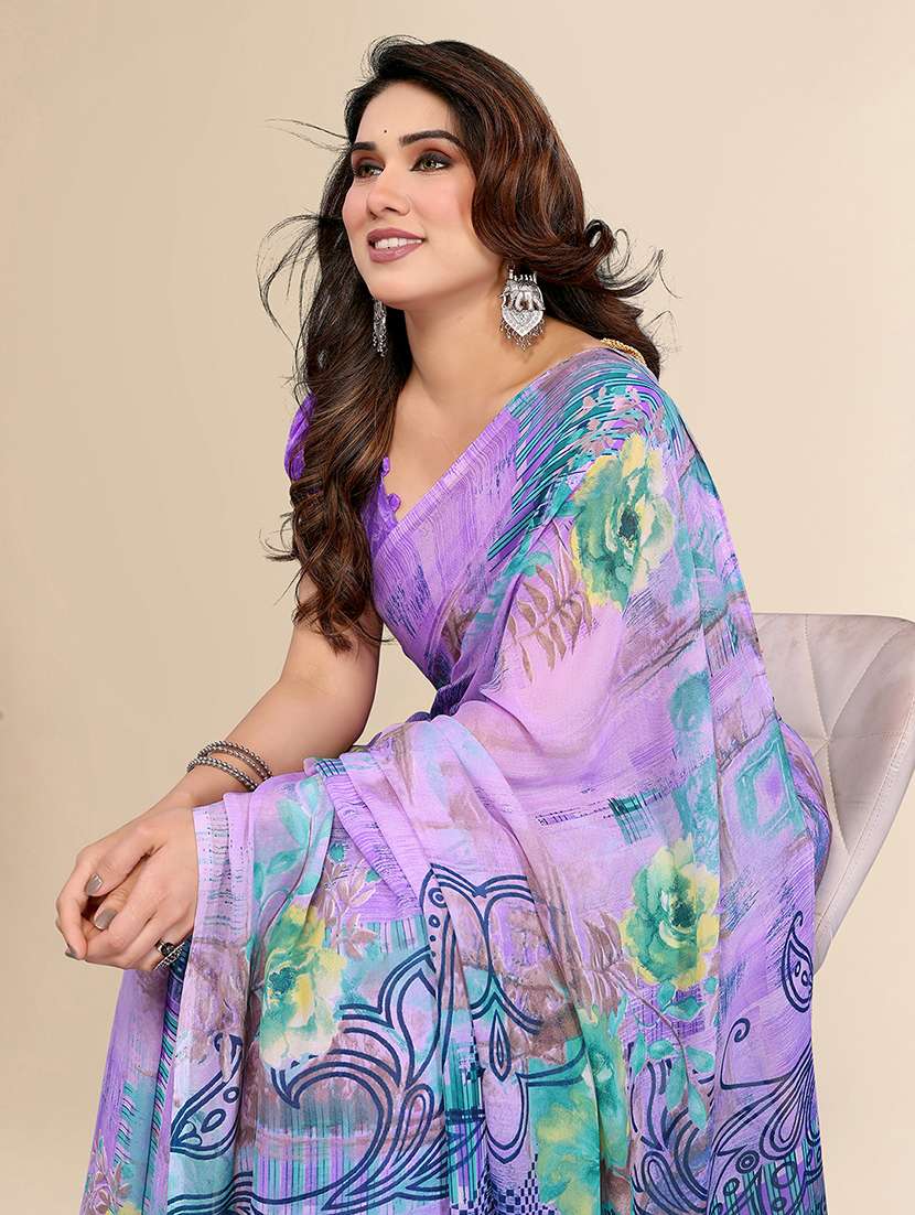 women printed casual wear saree with blouse - 22049432 -  Standard Image - 5