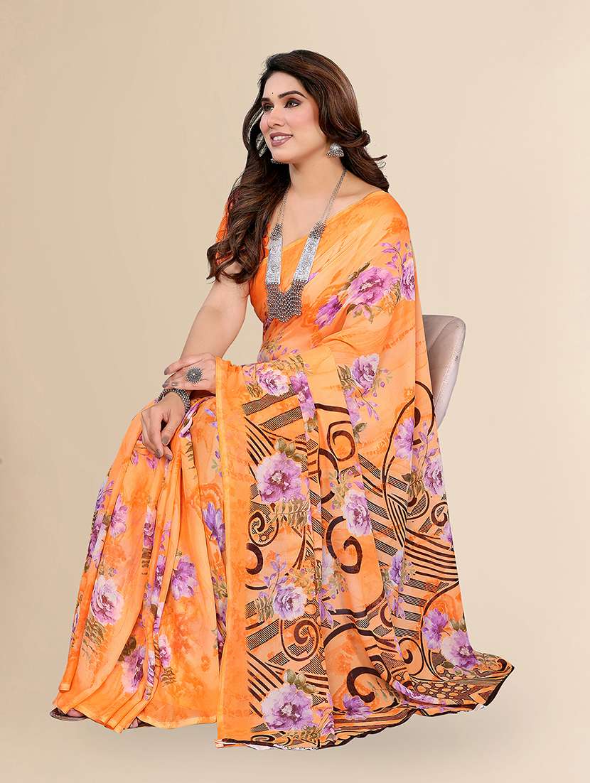 women printed casual wear saree with blouse - 22049435 -  Standard Image - 3