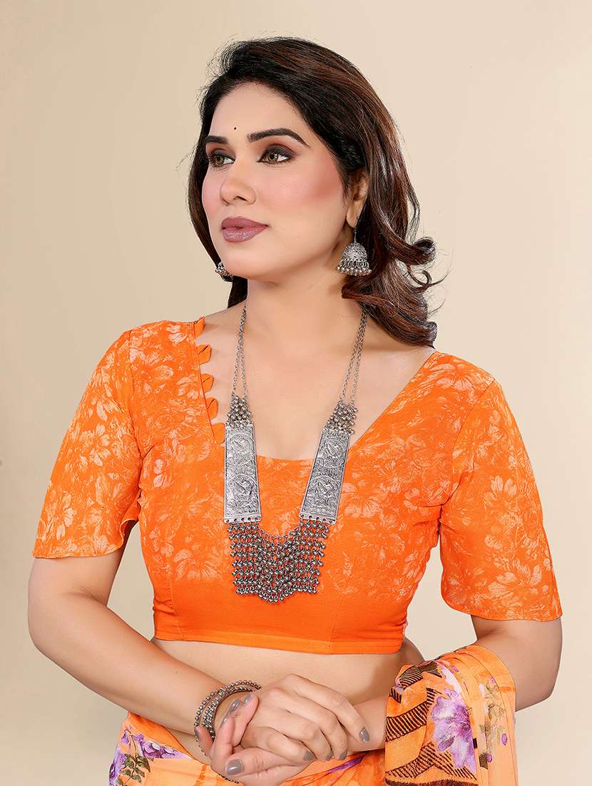 women printed casual wear saree with blouse - 22049435 -  Standard Image - 5