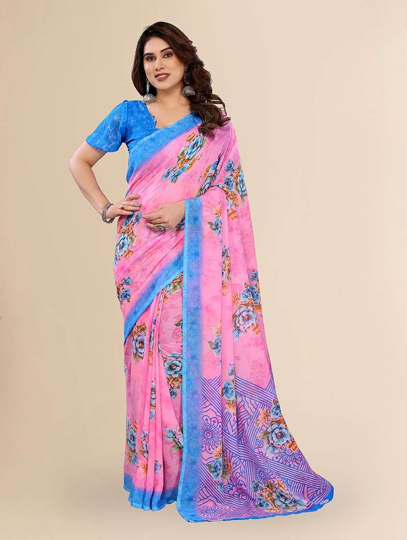 women printed casual wear saree with blouse