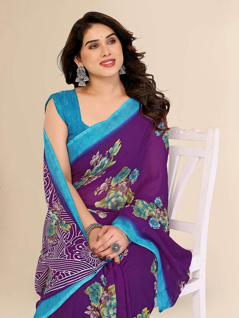 women printed casual wear saree with blouse - 22049453 -  Standard Image - 3
