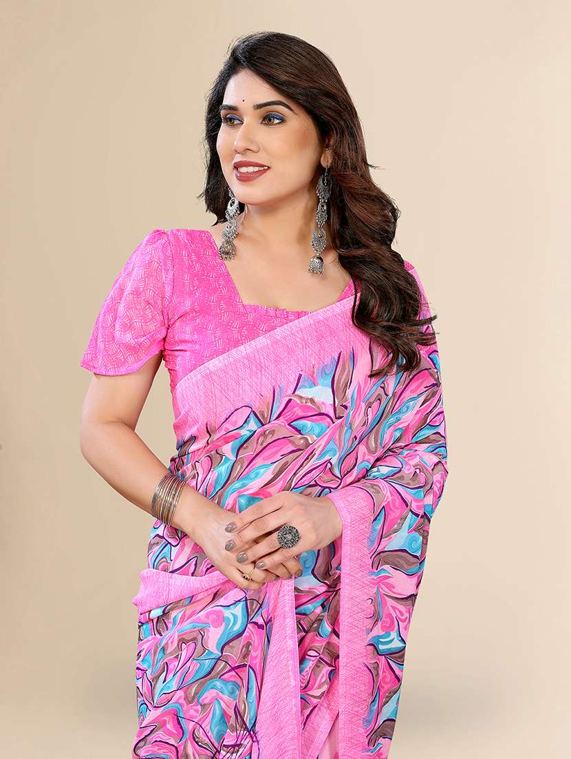 women printed casual wear saree with blouse - 22049465 -  Standard Image - 5