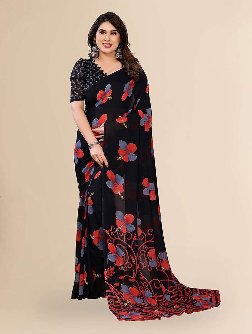 women printed casual wear saree with blouse