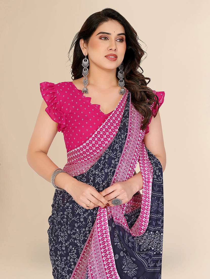 women printed casual wear saree with blouse - 22049515 -  Standard Image - 3