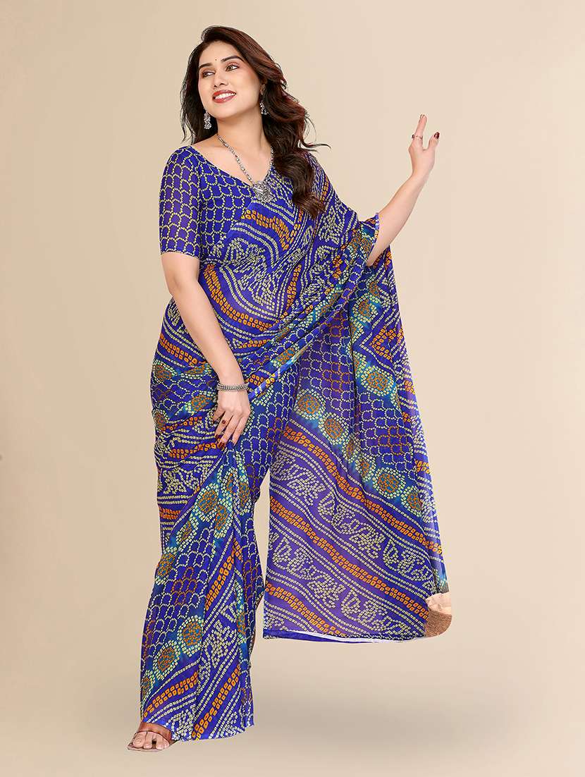 women printed casual wear saree with blouse - 22049529 -  Standard Image - 3