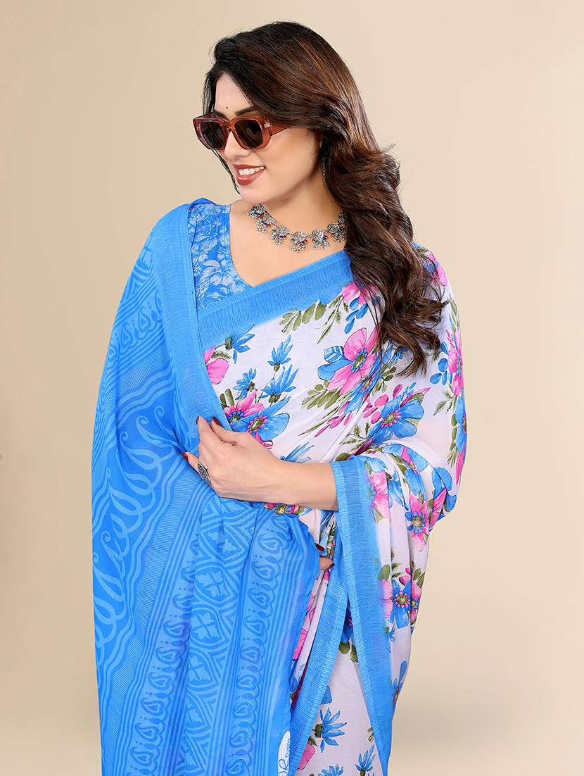 women printed casual wear saree with blouse - 22049544 -  Standard Image - 5