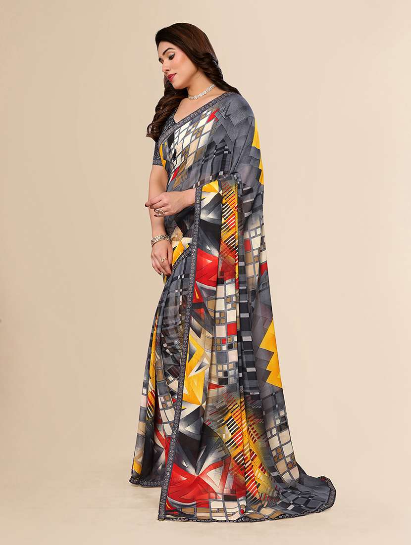 women printed casual wear saree with blouse - 22049557 - Standard Image - 3