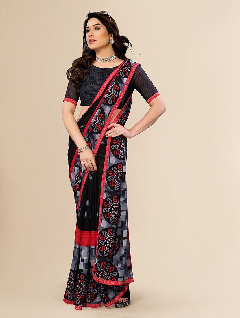 women printed casual wear saree with blouse - 22049559 - Standard Image - 3