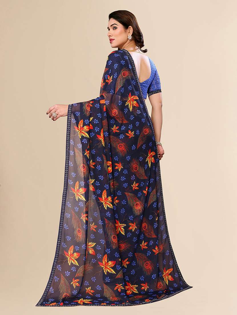 women printed casual wear saree with blouse - 22049568 -  Standard Image - 3