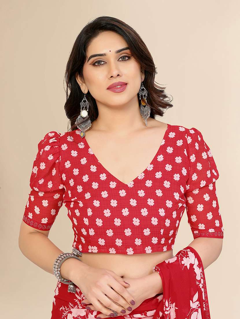 women printed casual wear saree with blouse - 22049591 -  Standard Image - 5