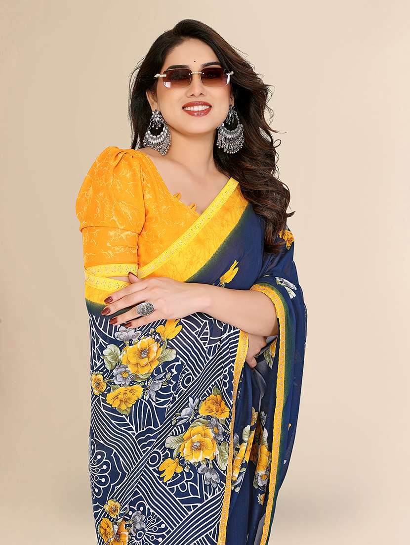 women printed casual wear saree with blouse - 22049610 -  Standard Image - 5