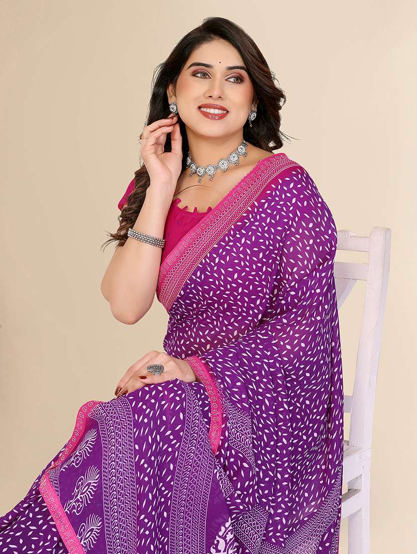 women printed casual wear saree with blouse - 22049614 -  Standard Image - 3