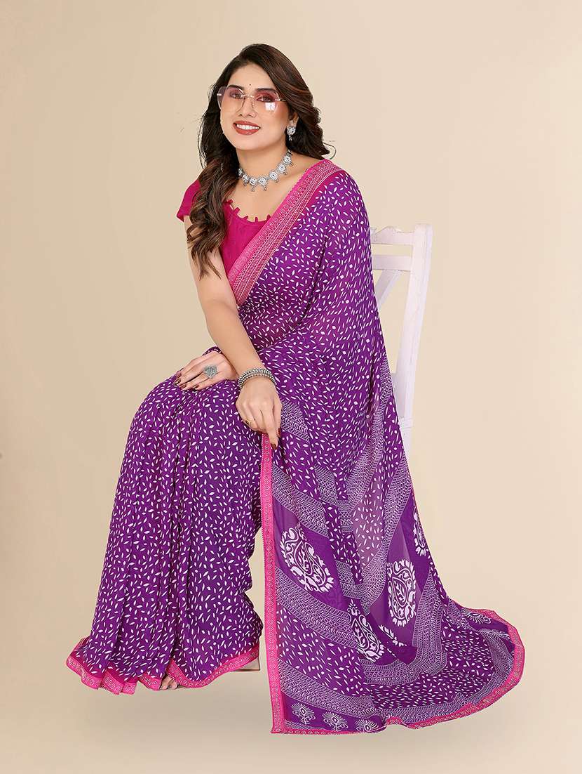 women printed casual wear saree with blouse - 22049614 -  Standard Image - 5