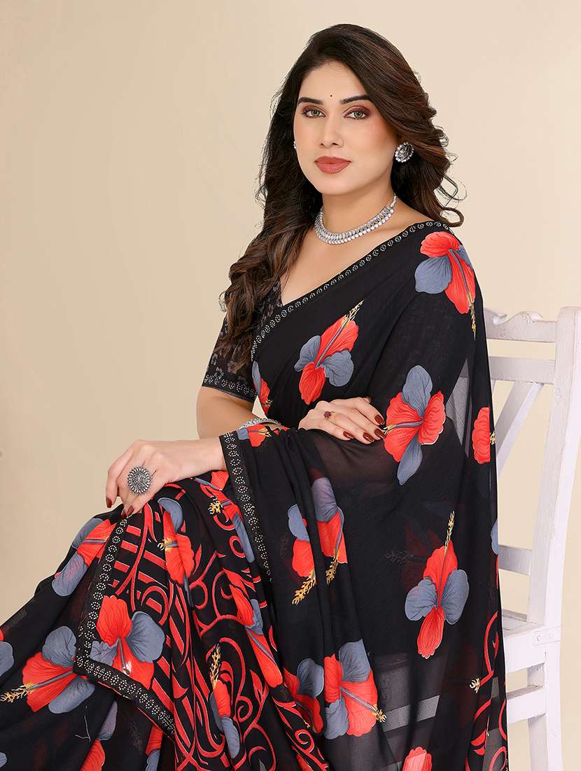 women printed casual wear saree with blouse - 22049618 -  Standard Image - 3