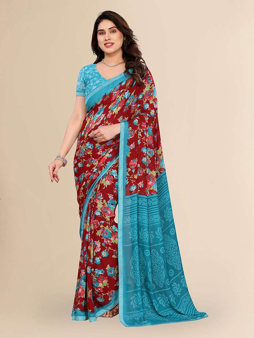 women printed casual wear saree with blouse