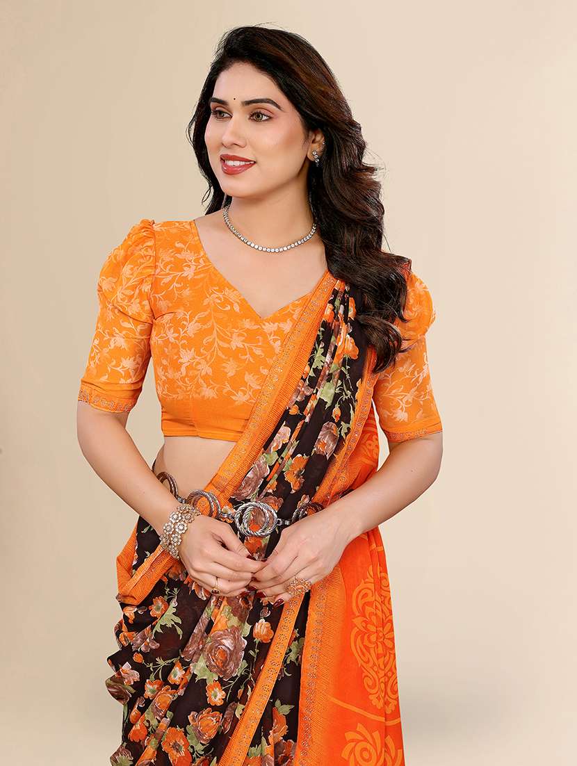 women printed casual wear saree with blouse - 22049629 -  Standard Image - 5