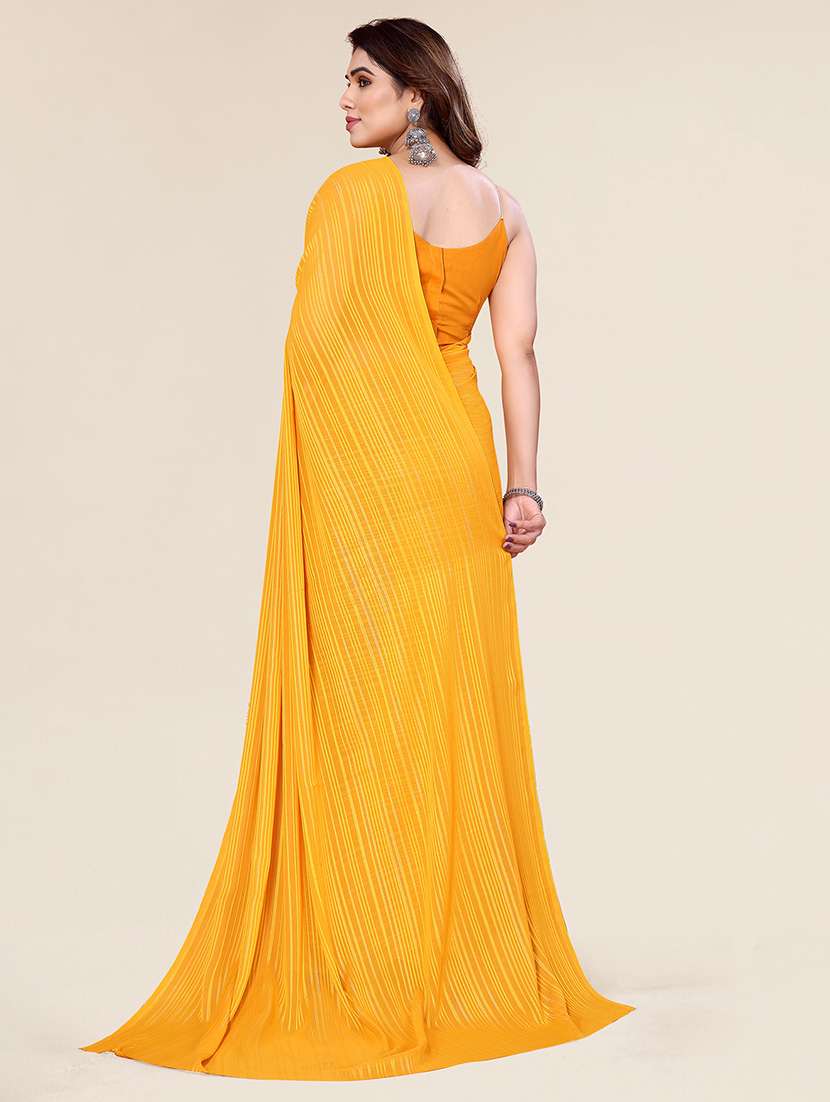 women striped plain saree with blouse - 22050036 -  Standard Image - 3