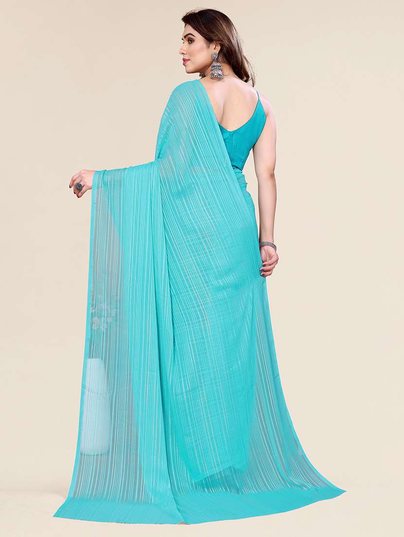 women striped plain saree with blouse - 22050038 -  Standard Image - 3