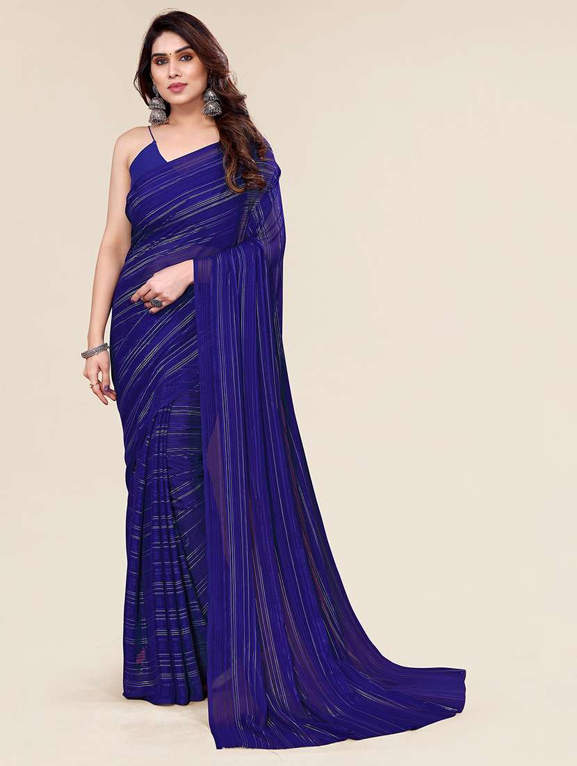 women striped plain saree with blouse