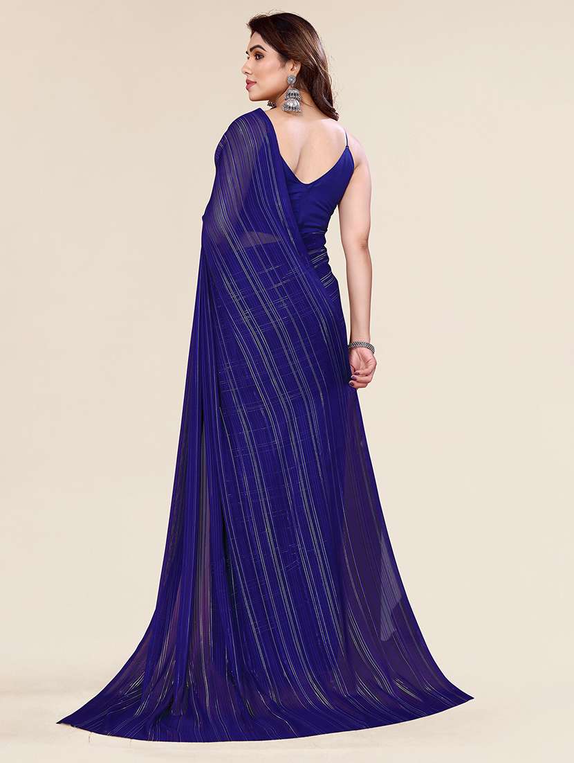 women striped plain saree with blouse - 22050039 -  Standard Image - 3