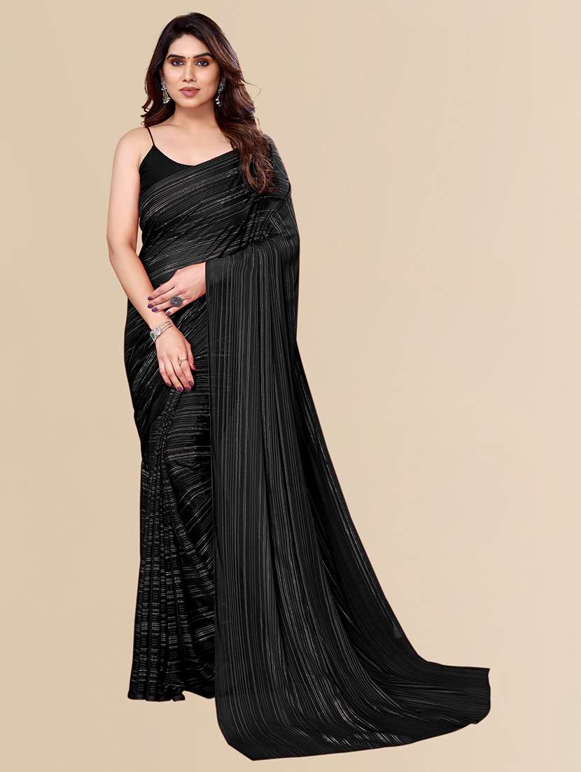women striped plain saree with blouse