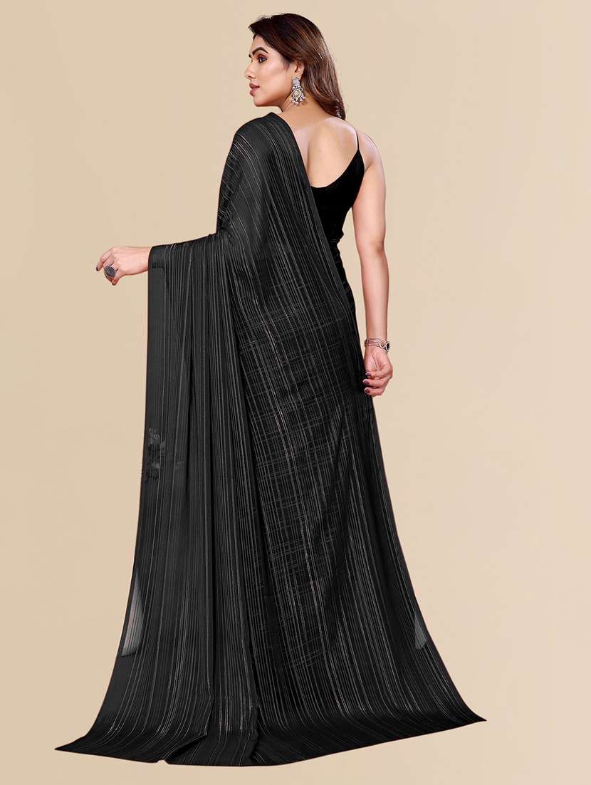 women striped plain saree with blouse - 22050041 -  Standard Image - 3