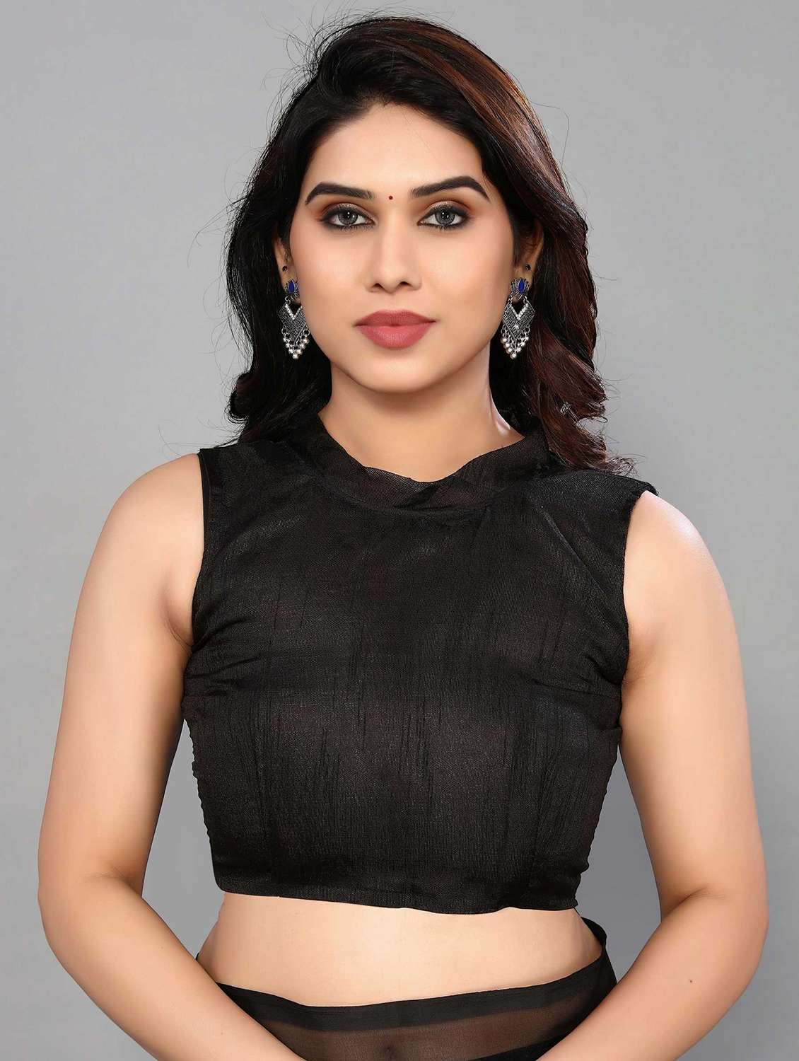 women striped plain saree with blouse - 22050041 -  Standard Image - 5