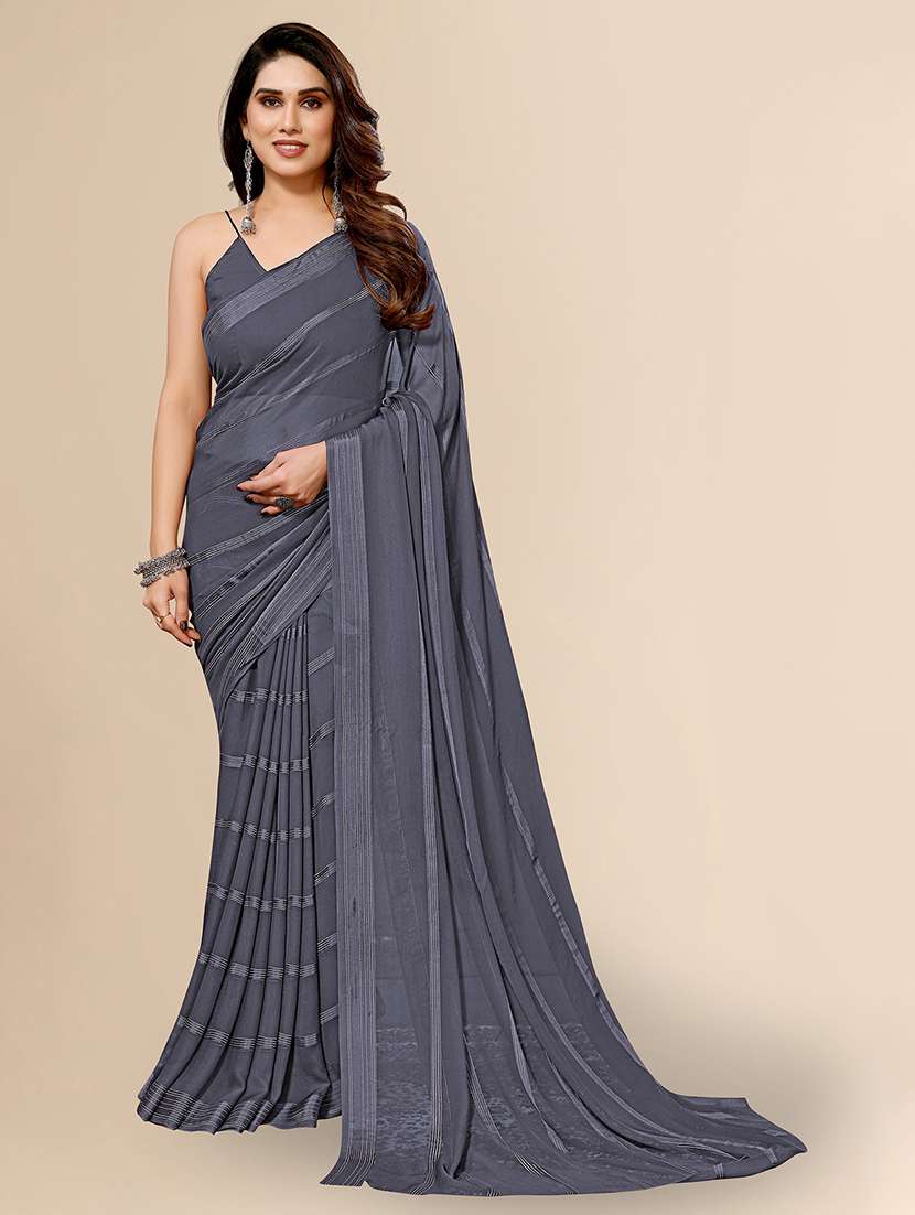 women striped plain saree with blouse