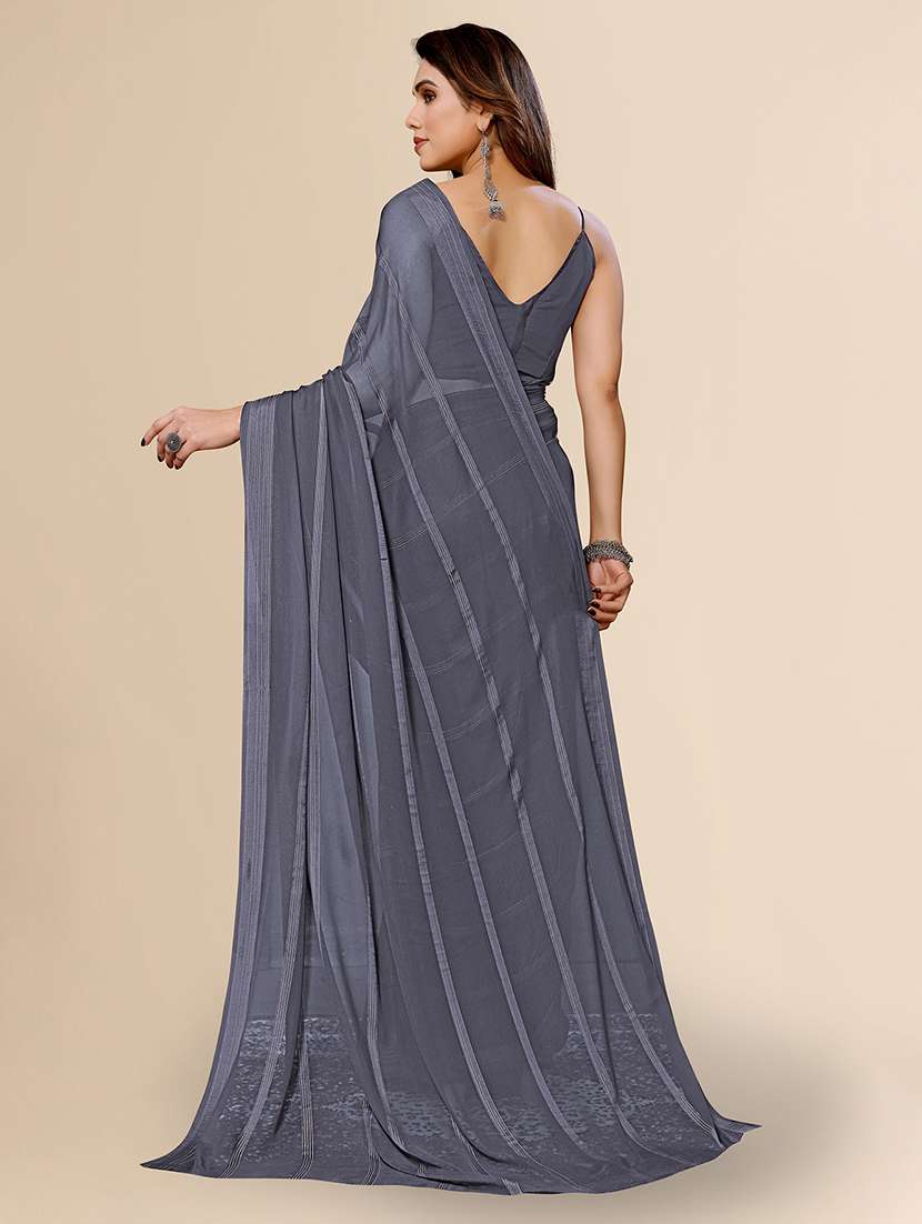 women striped plain saree with blouse - 22050047 -  Standard Image - 3