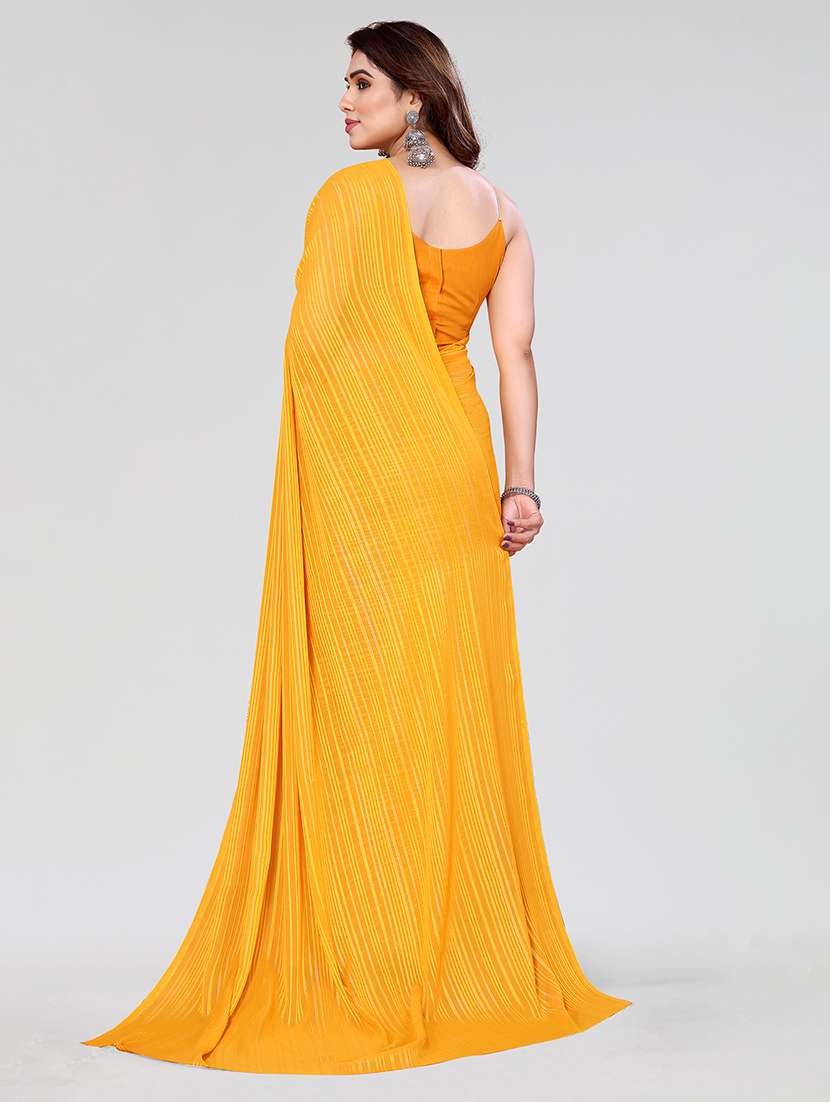 women striped plain saree with blouse - 22050167 -  Standard Image - 3