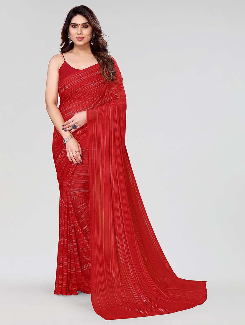 women striped plain saree with blouse
