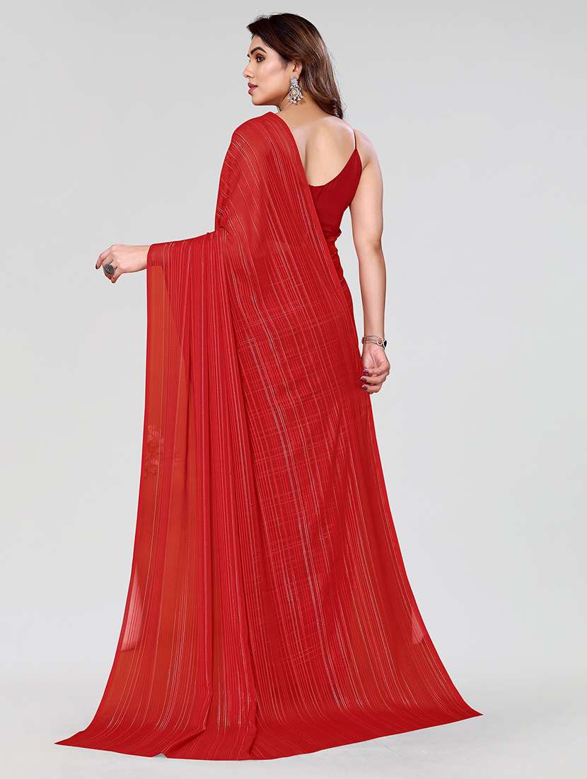 women striped plain saree with blouse - 22050168 -  Standard Image - 3