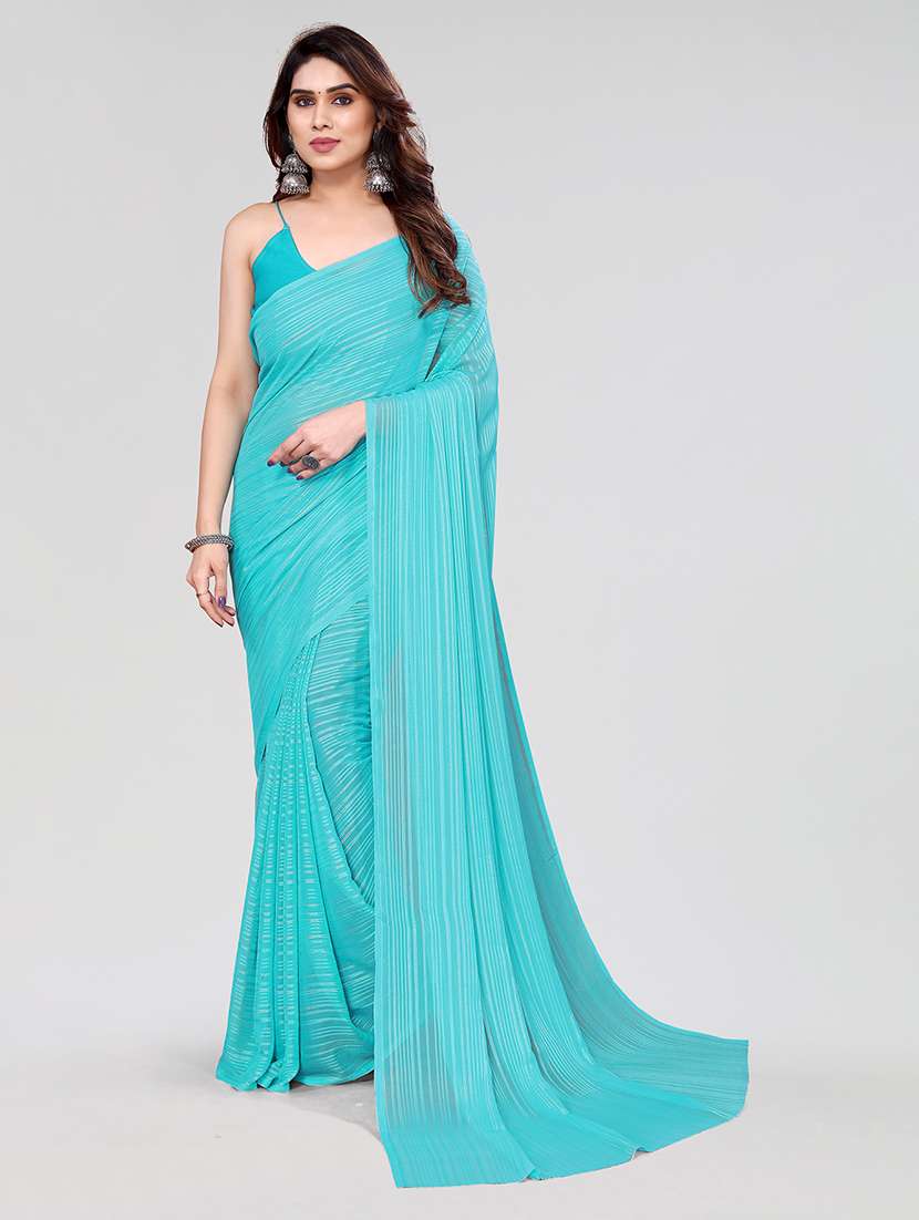 women striped plain saree with blouse