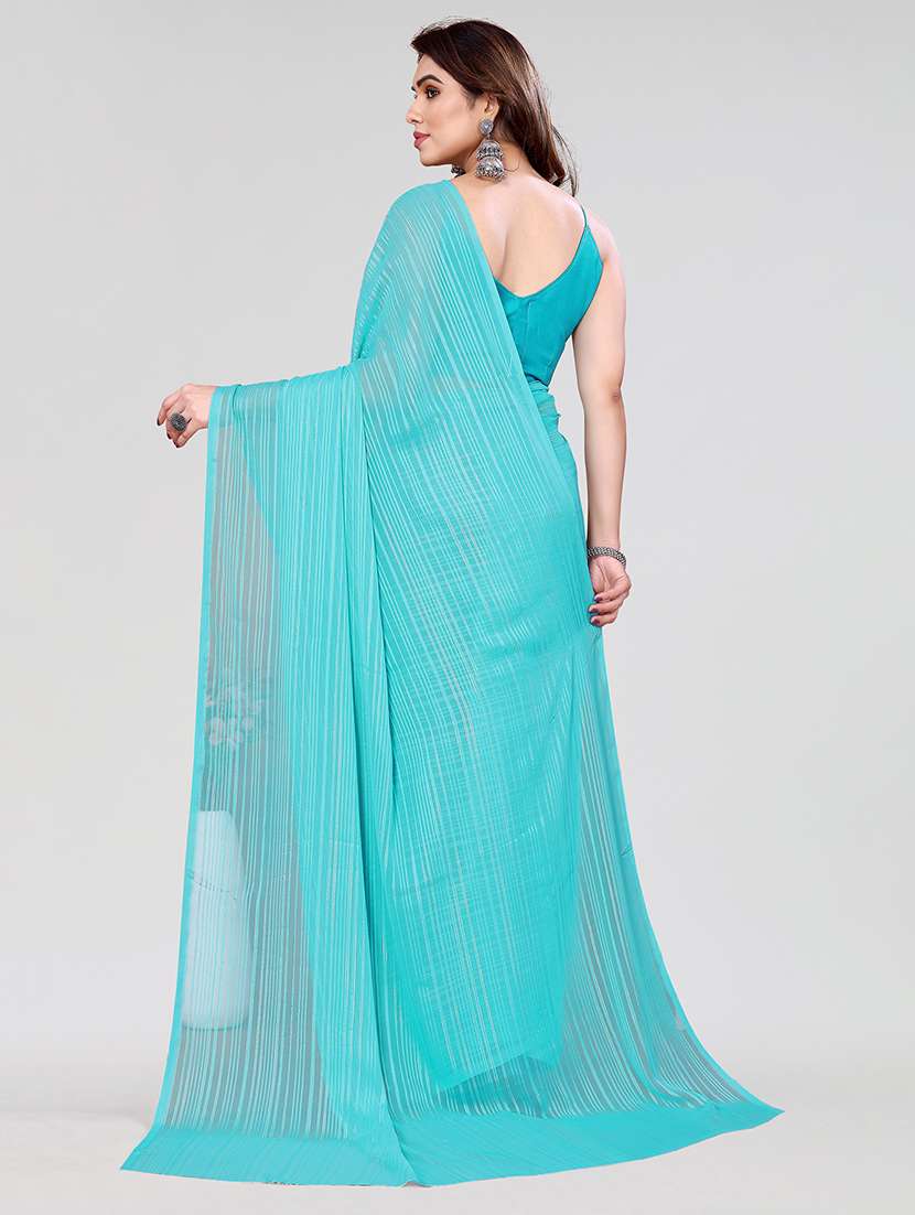women striped plain saree with blouse - 22050169 -  Standard Image - 3