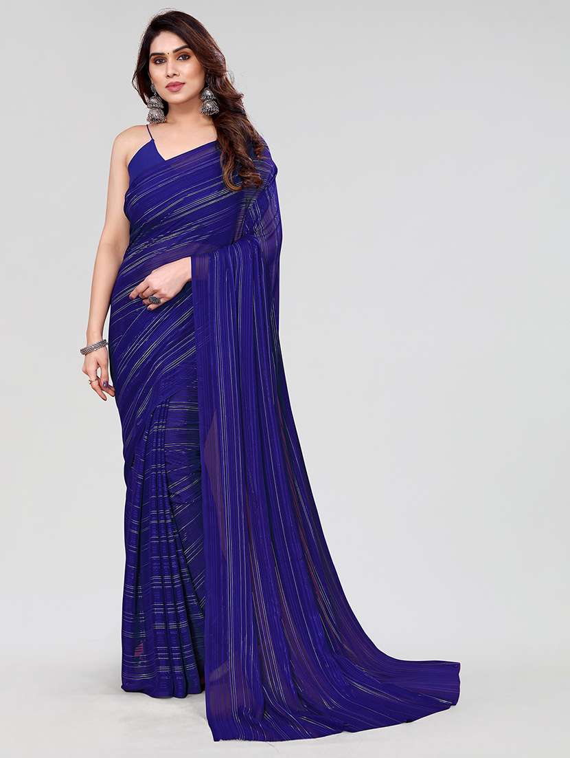 women striped plain saree with blouse