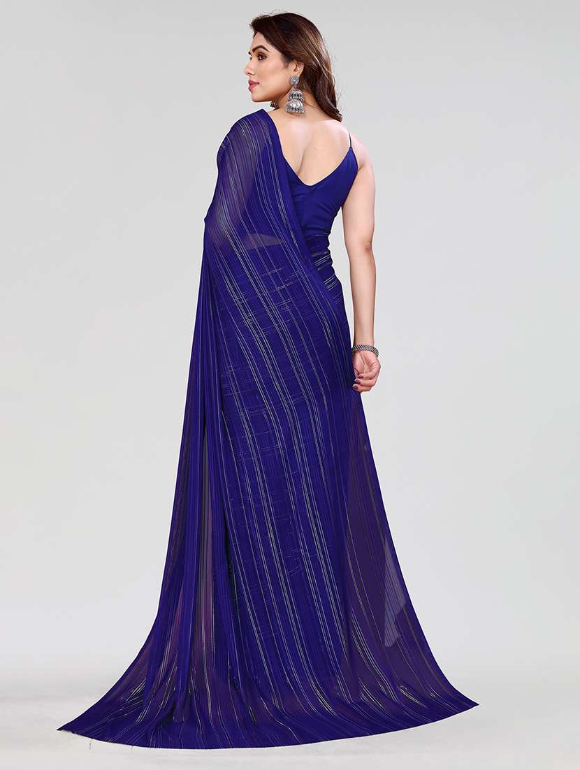 women striped plain saree with blouse - 22050170 -  Standard Image - 3