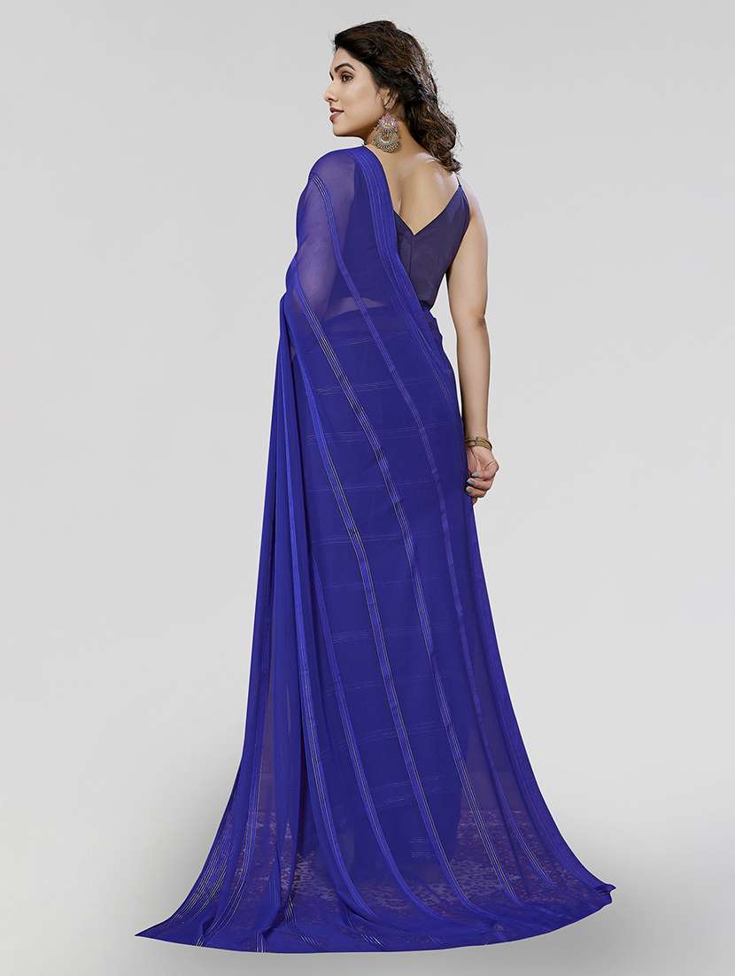 women striped plain saree with blouse - 22050179 -  Standard Image - 3